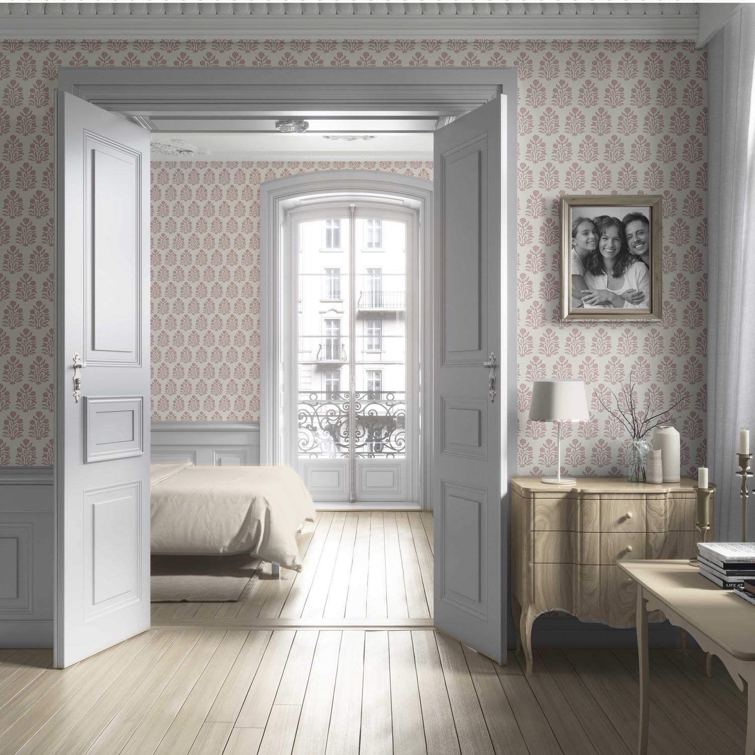 Vintage-Inspired Floral Block Print Living Room Wallpaper (Pink/ Cream)