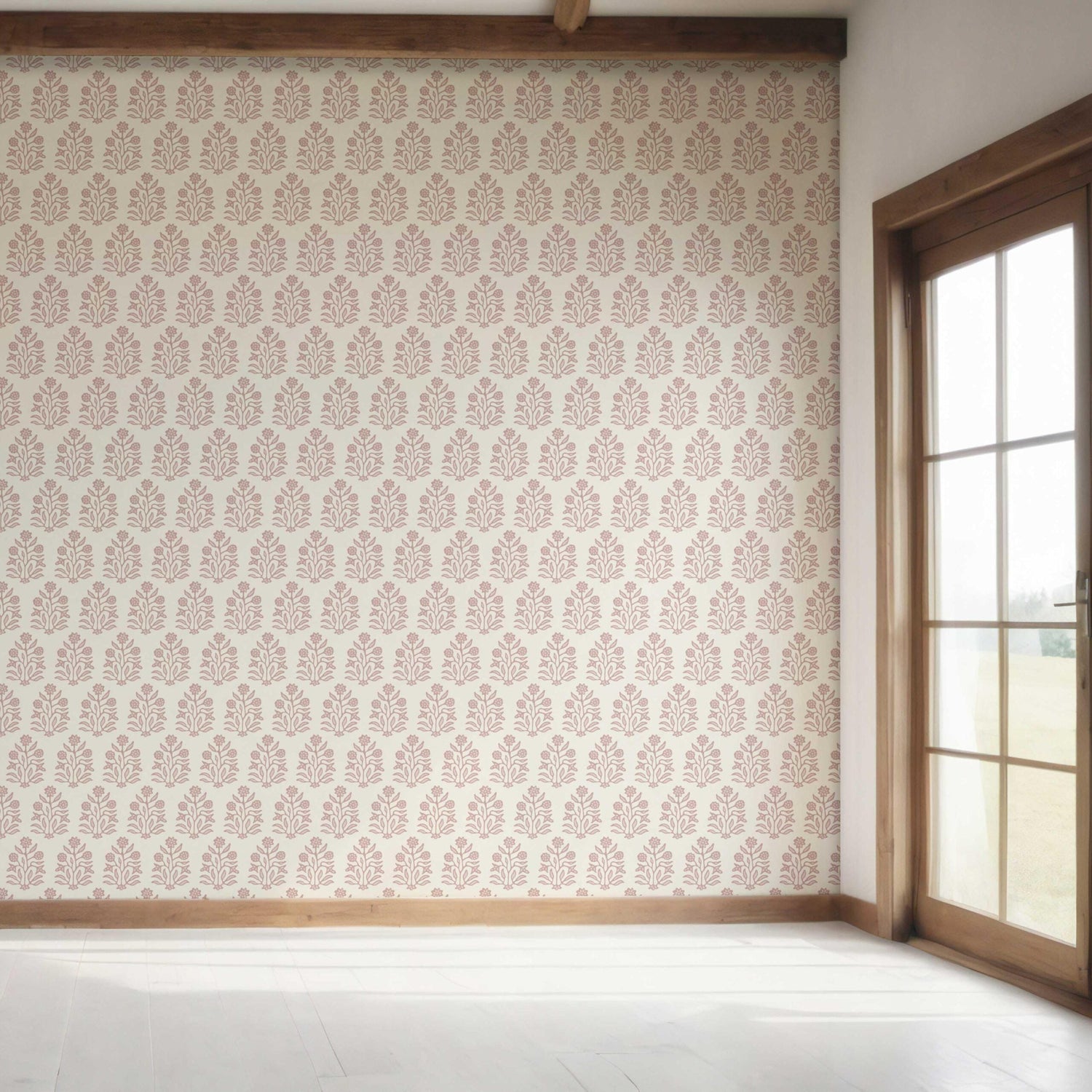 Vintage-Inspired Floral Block Print Bedroom Wallpaper (Pink/ Cream)