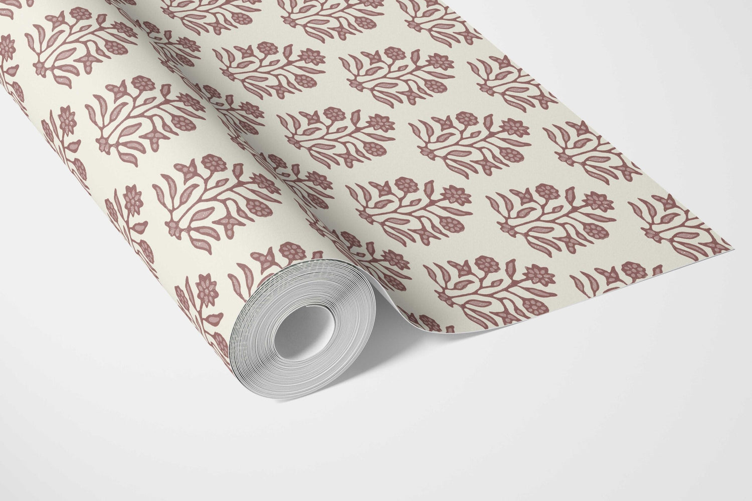 Vintage-Inspired Floral Block Print Bathroom Wallpaper (Mauve Pink/ Cream)