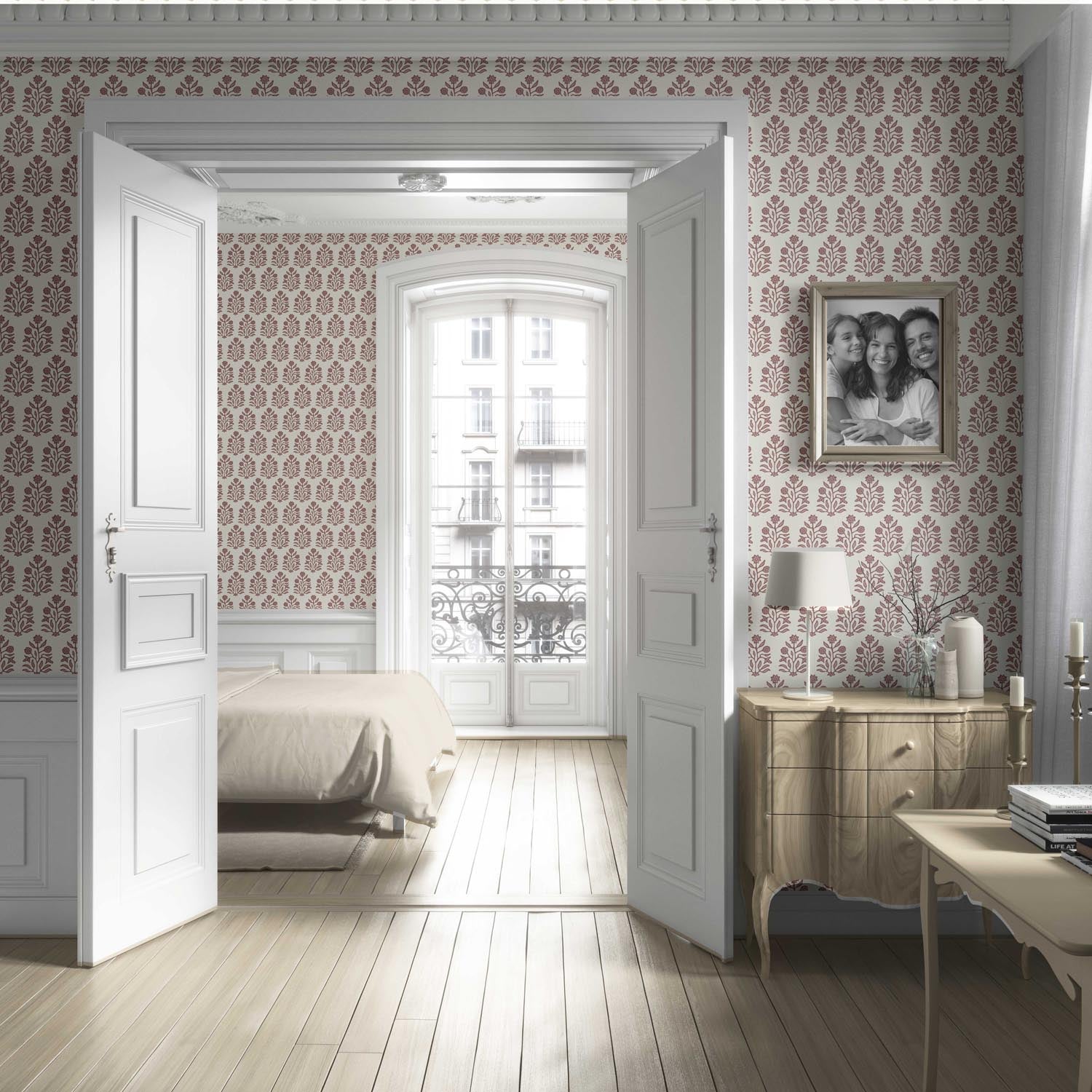 Vintage-Inspired Floral Block Print Living Room Wallpaper (Mauve Pink/ Cream)