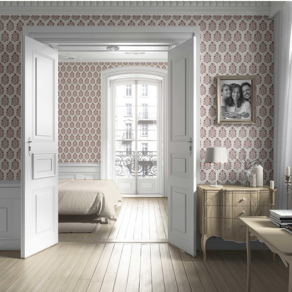 Vintage-Inspired Floral Block Print Living Room Wallpaper (Mauve Pink/ Cream)