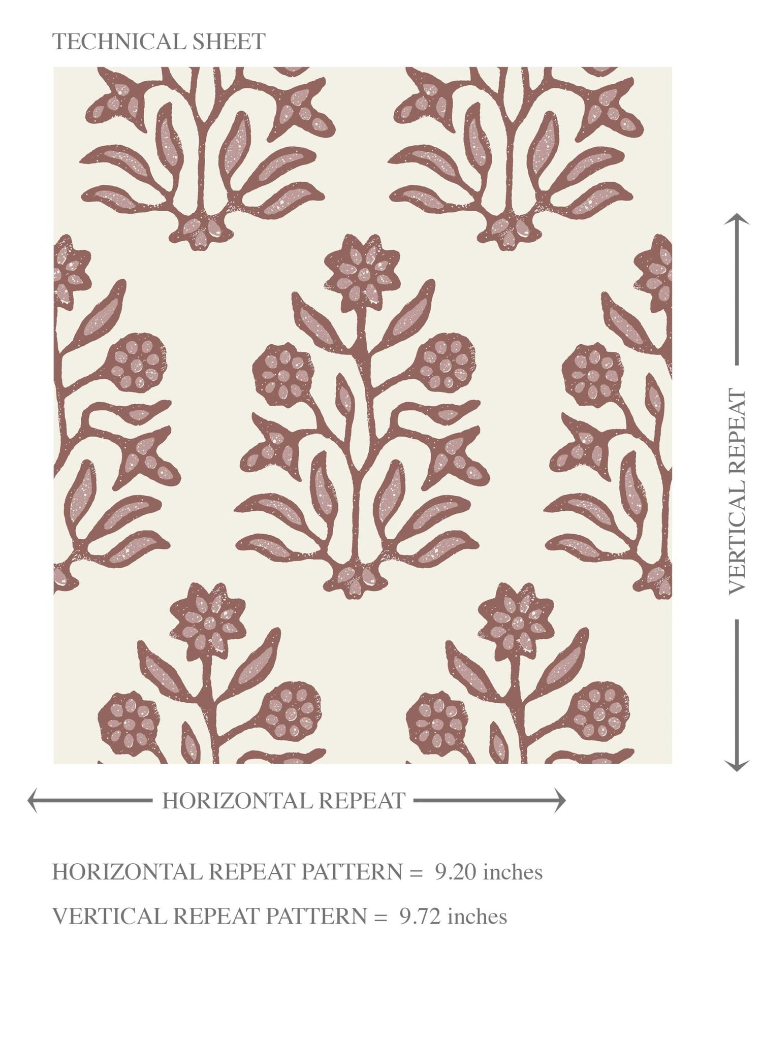 Vintage-Inspired Floral Block Print Kids Room Wallpaper (Mauve Pink/ Cream)