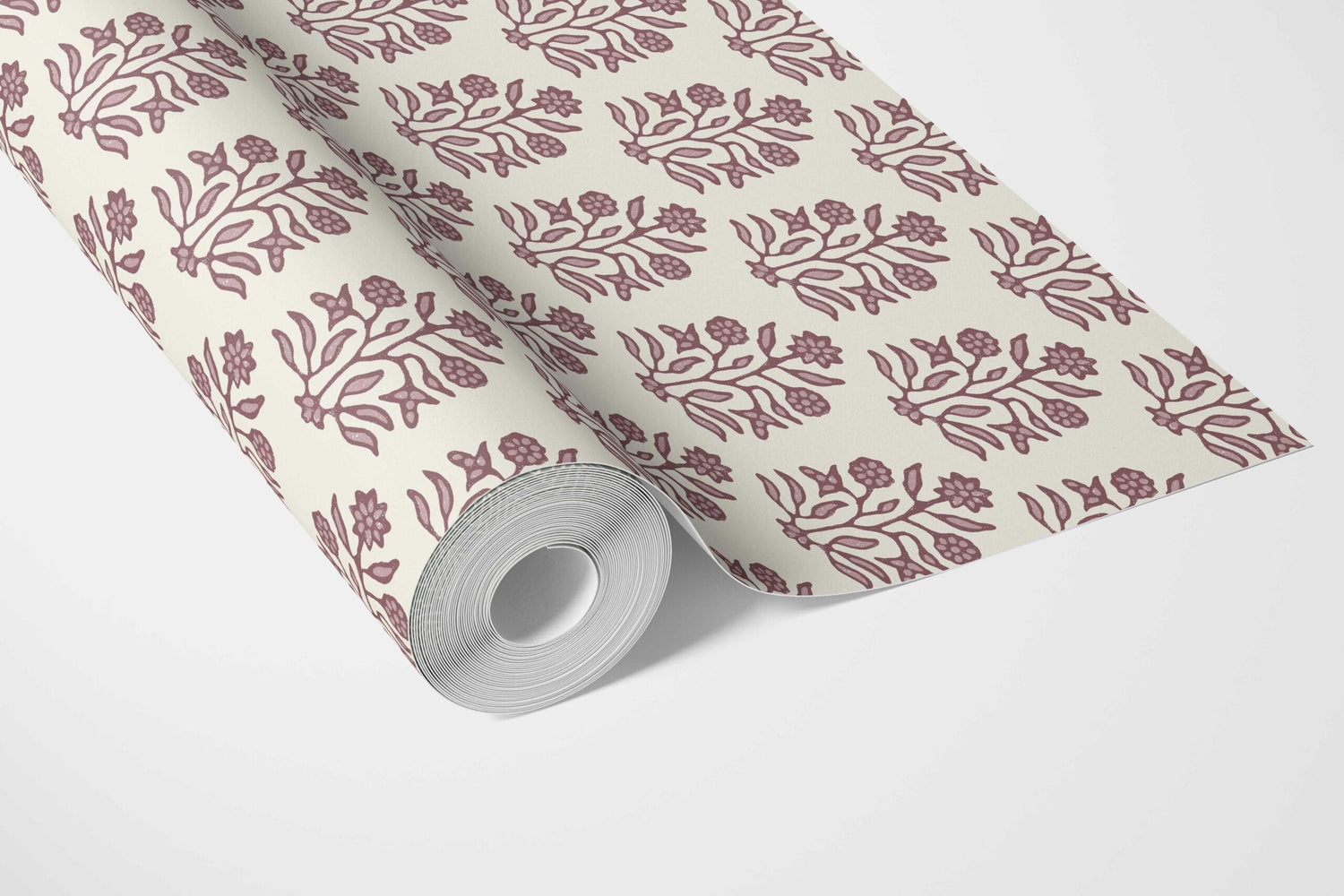 Vintage-Inspired Floral Block Print Bathroom Wallpaper (Deep Pink/ Cream)