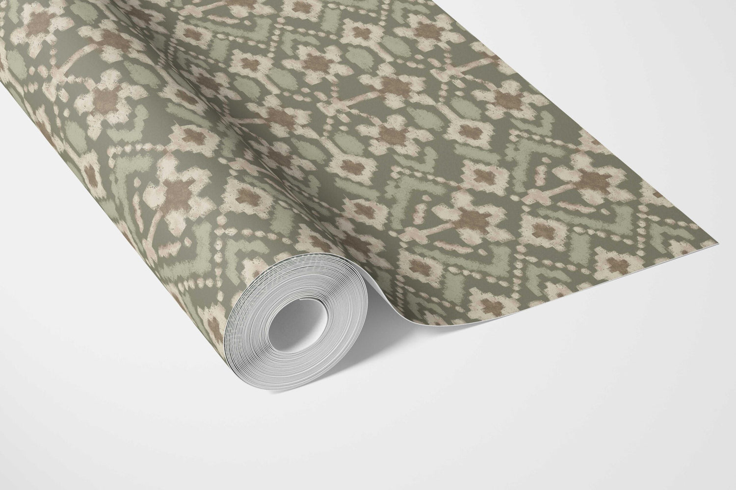 Modern Botanical Floral Bathroom Wallpaper (Olive Green/ Beige)