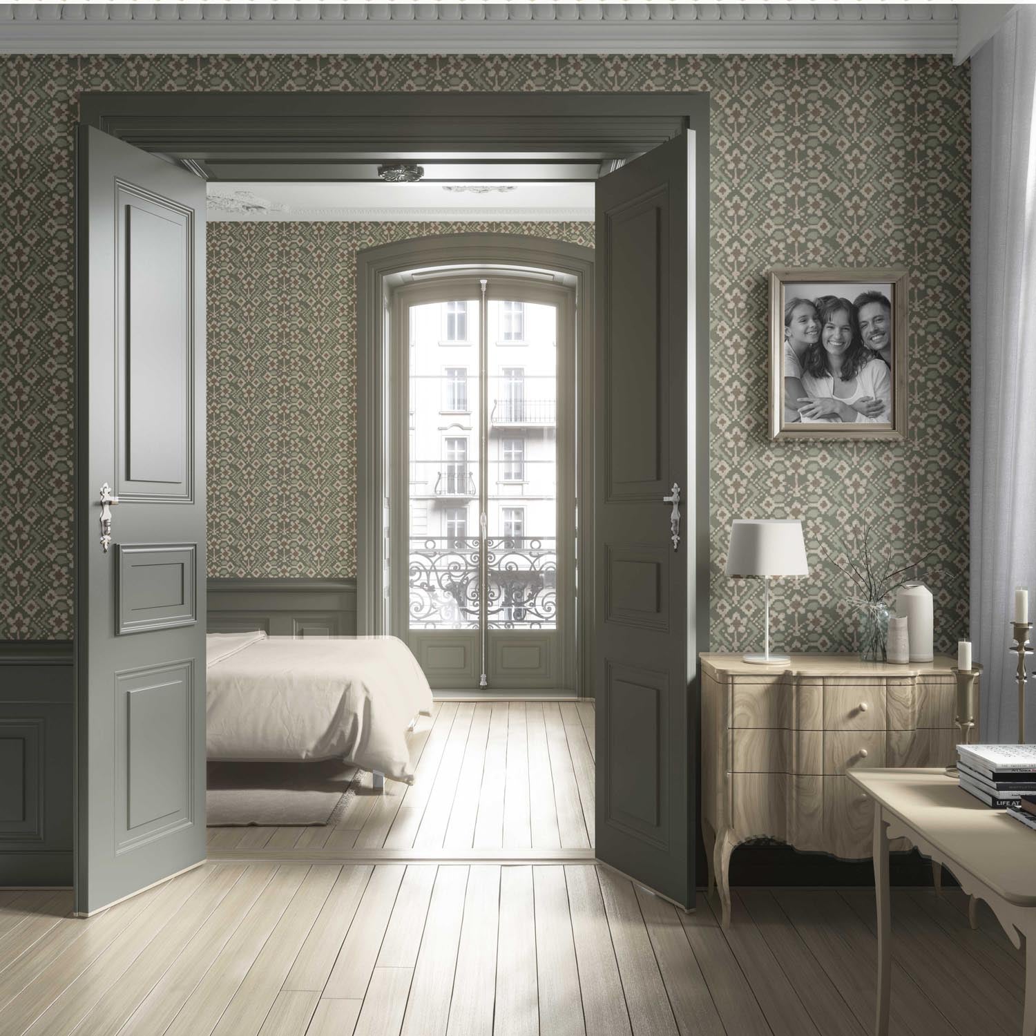 Modern Botanical Floral Living Room Wallpaper (Olive Green/ Beige)