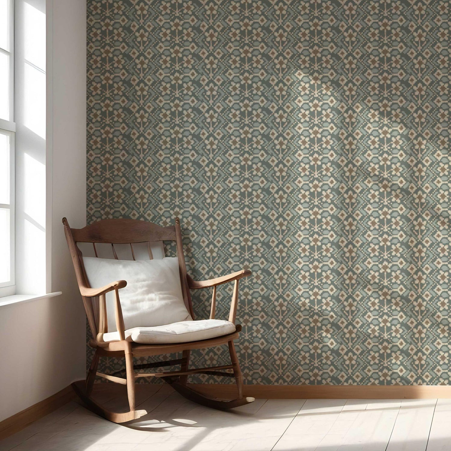 Modern Botanical Floral Nursery Wallpaper (Forest Green / Beige)