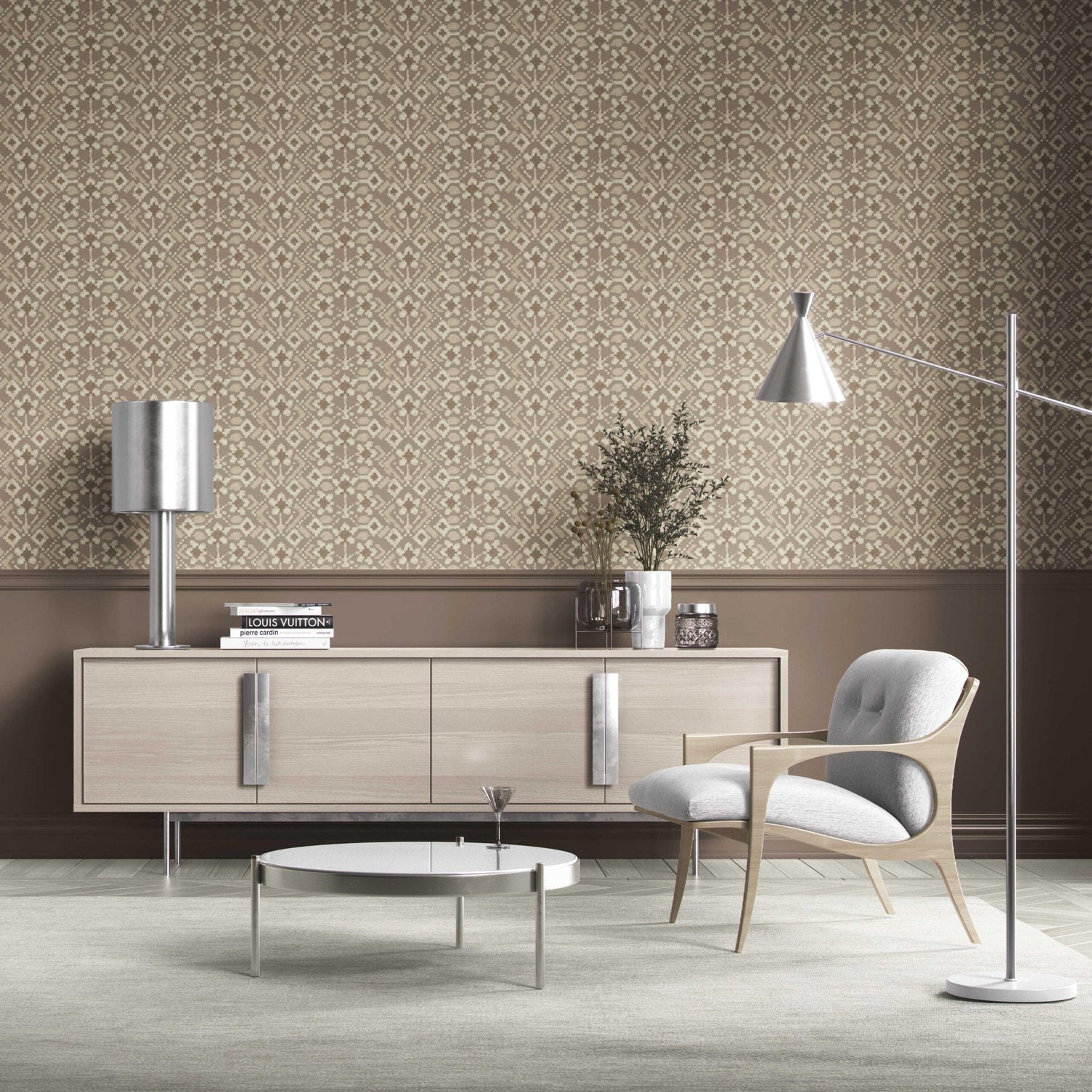 Modern Neutral-Toned Botanical Floral Kitchen Wallpaper (Brown/ Beige/ Cream/ Taupe )