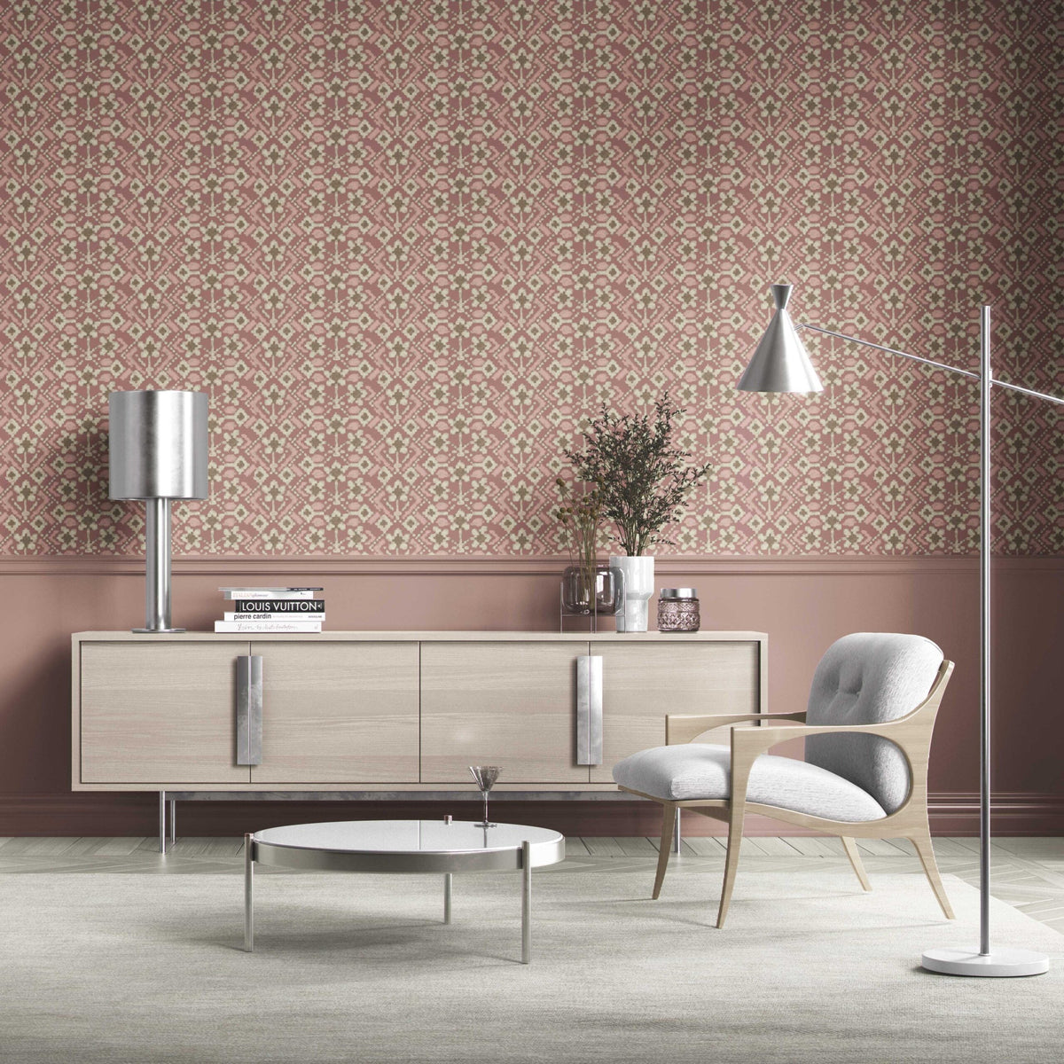 Modern Botanical Floral Kitchen Wallpaper (Peach/ Dusky Pink/ Beige)