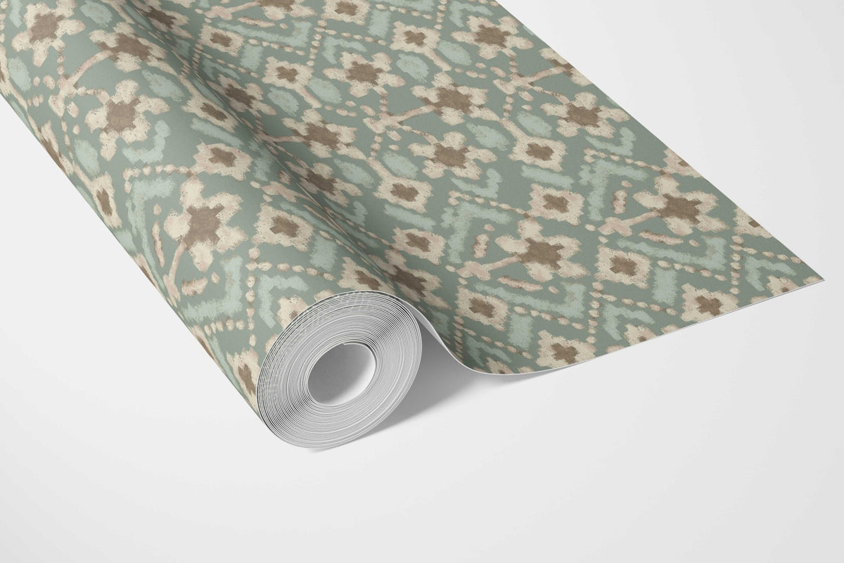 Modern Botanical Floral Bathroom Wallpaper (Sage Green/ Beige)