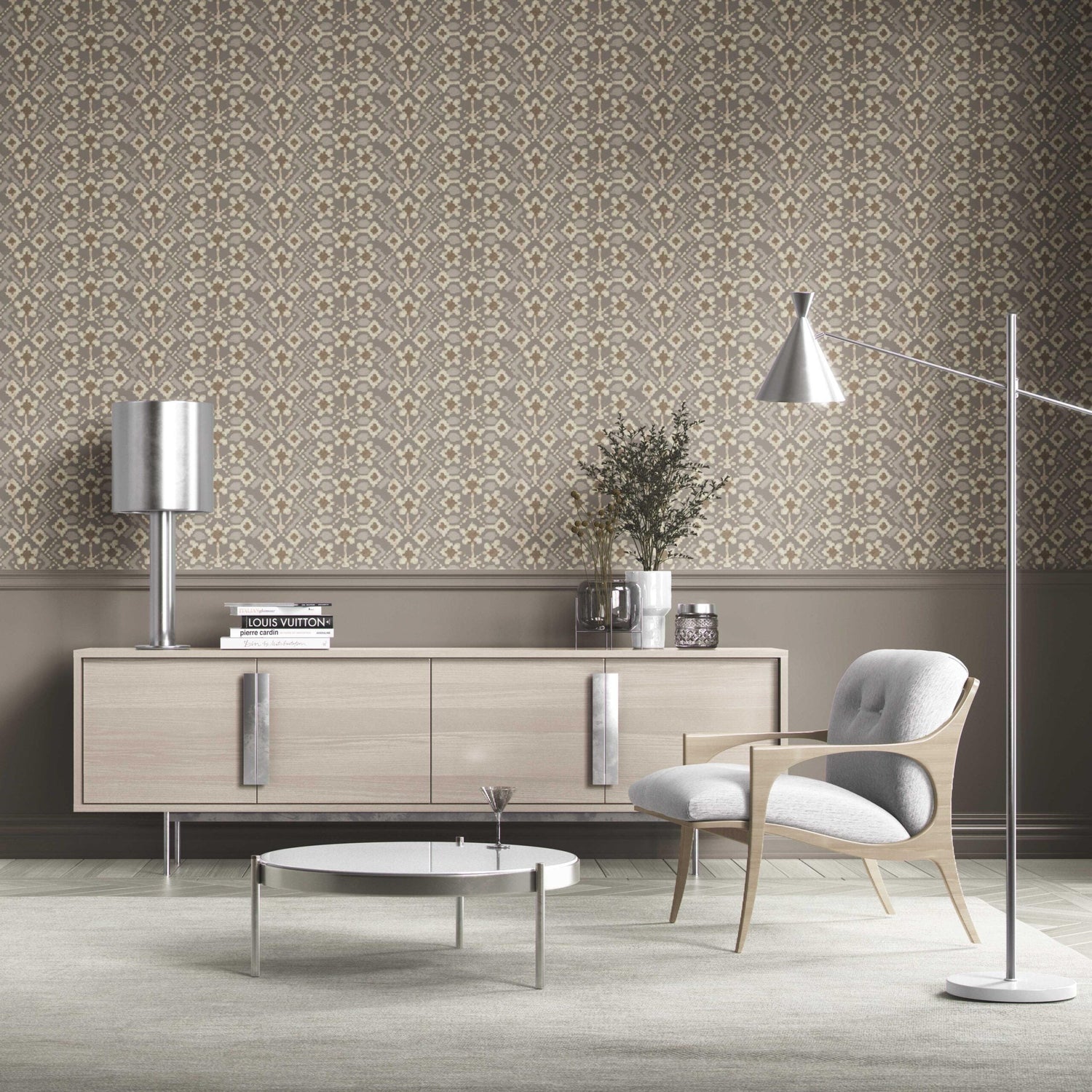 Modern Neutral-Toned Botanical Floral Kitchen Wallpaper (Brown/ Taupe/ Beige)