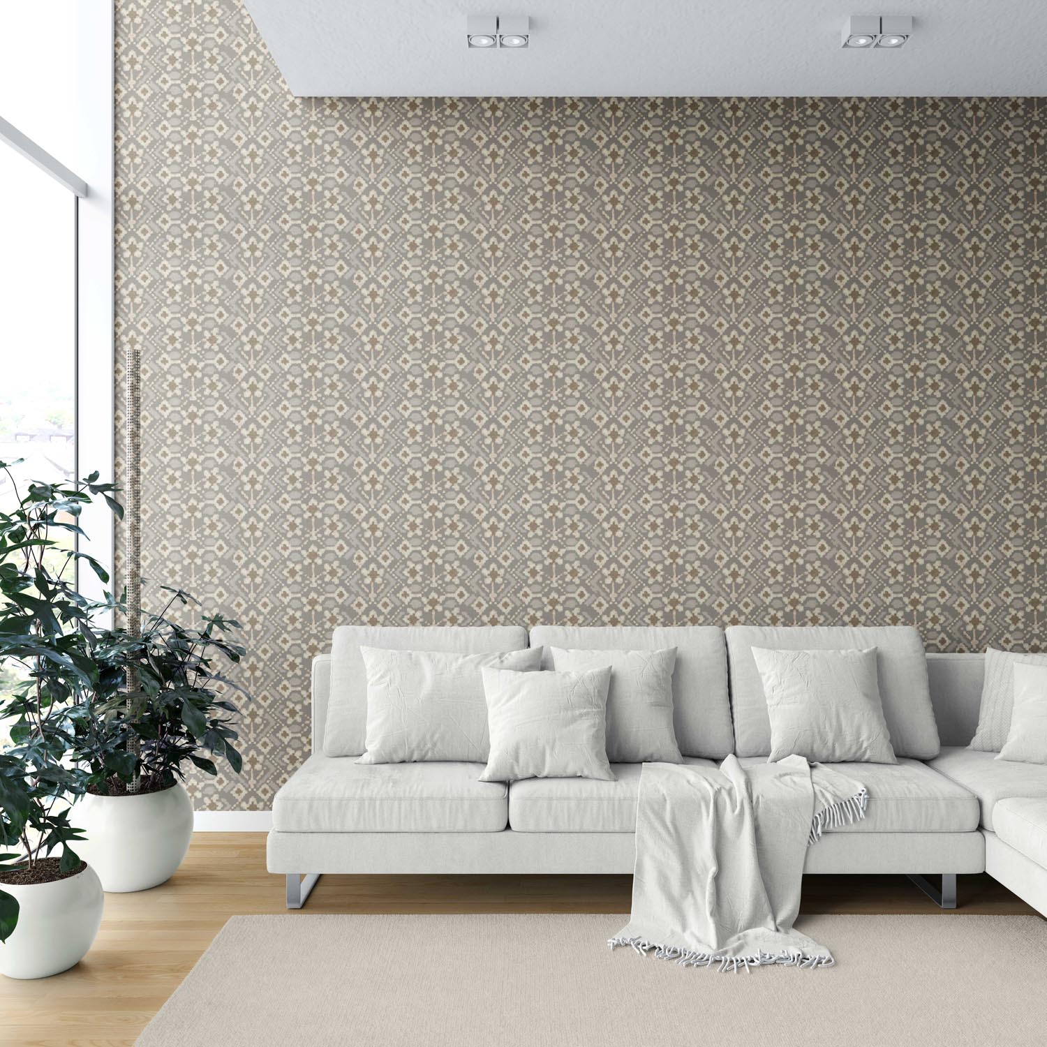 Modern Neutral-Toned Botanical Floral Shower Toilet Wallpaper (Brown/ Taupe/ Beige)