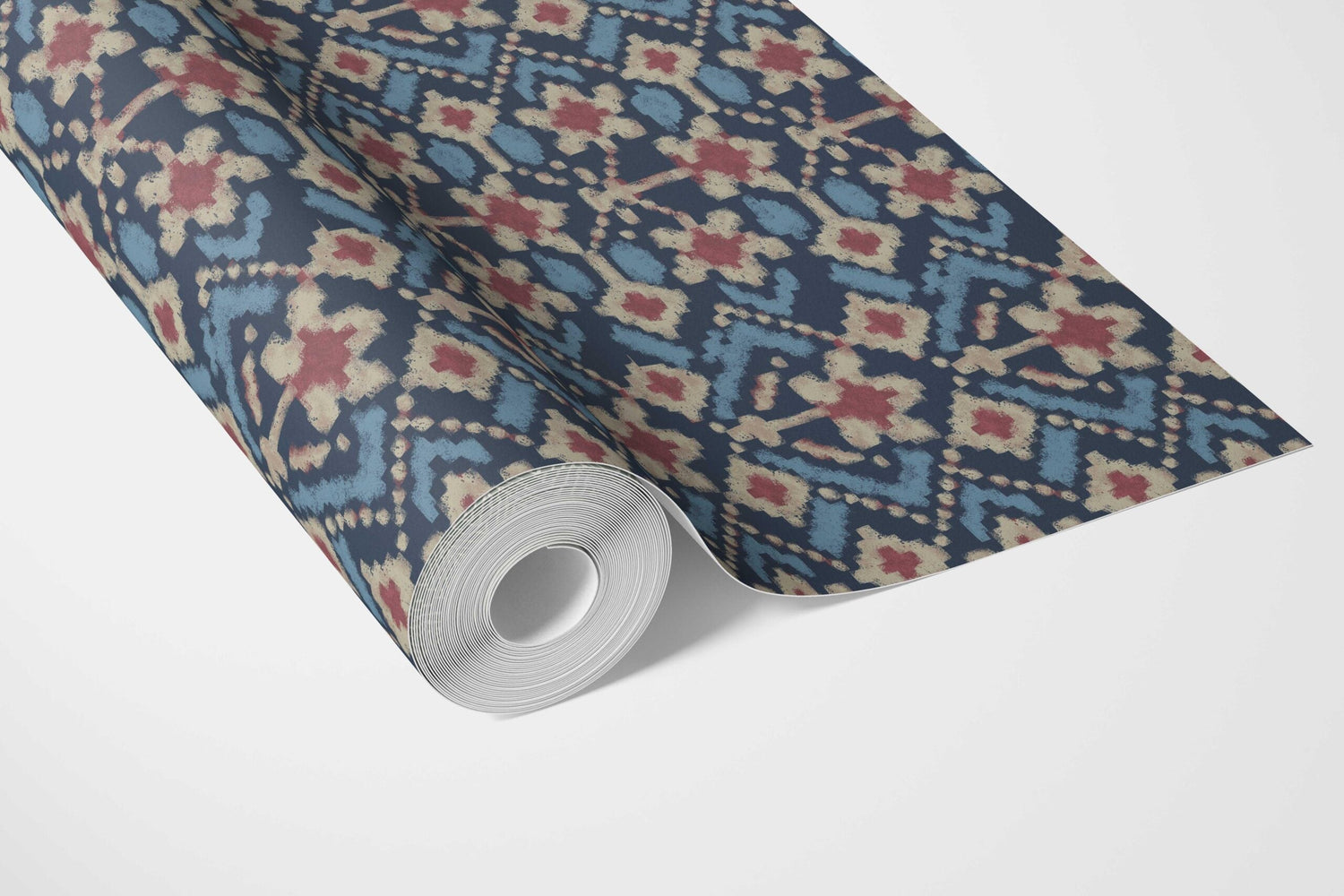 Modern Botanical Floral Bathroom Wallpaper (Navy Blue/ Pink/ Beige)