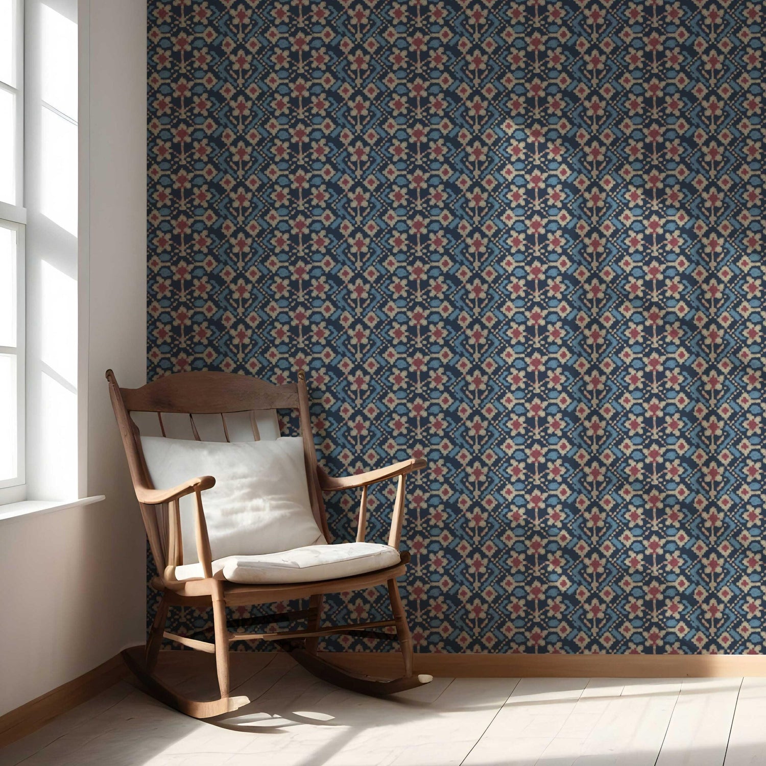 Modern Botanical Floral Nursery Wallpaper (Navy Blue/ Pink/ Beige)