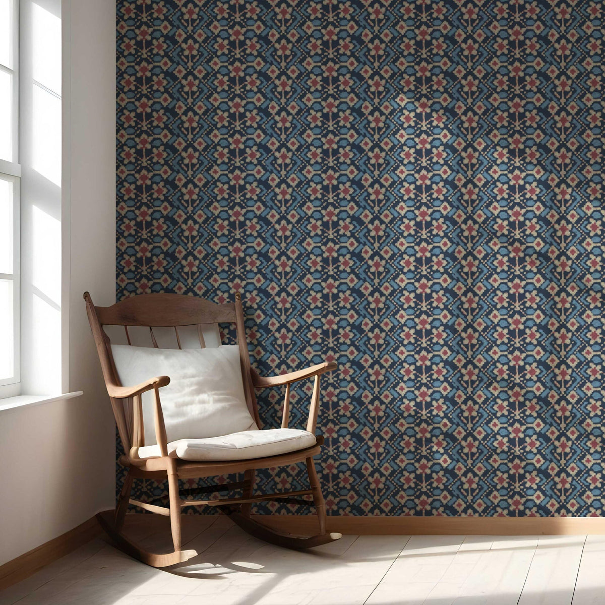 Modern Botanical Floral Nursery Wallpaper (Navy Blue/ Pink/ Beige)