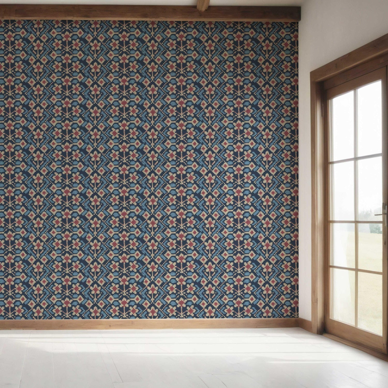 Modern Botanical Floral Bedroom Wallpaper (Navy Blue/ Pink/ Beige)
