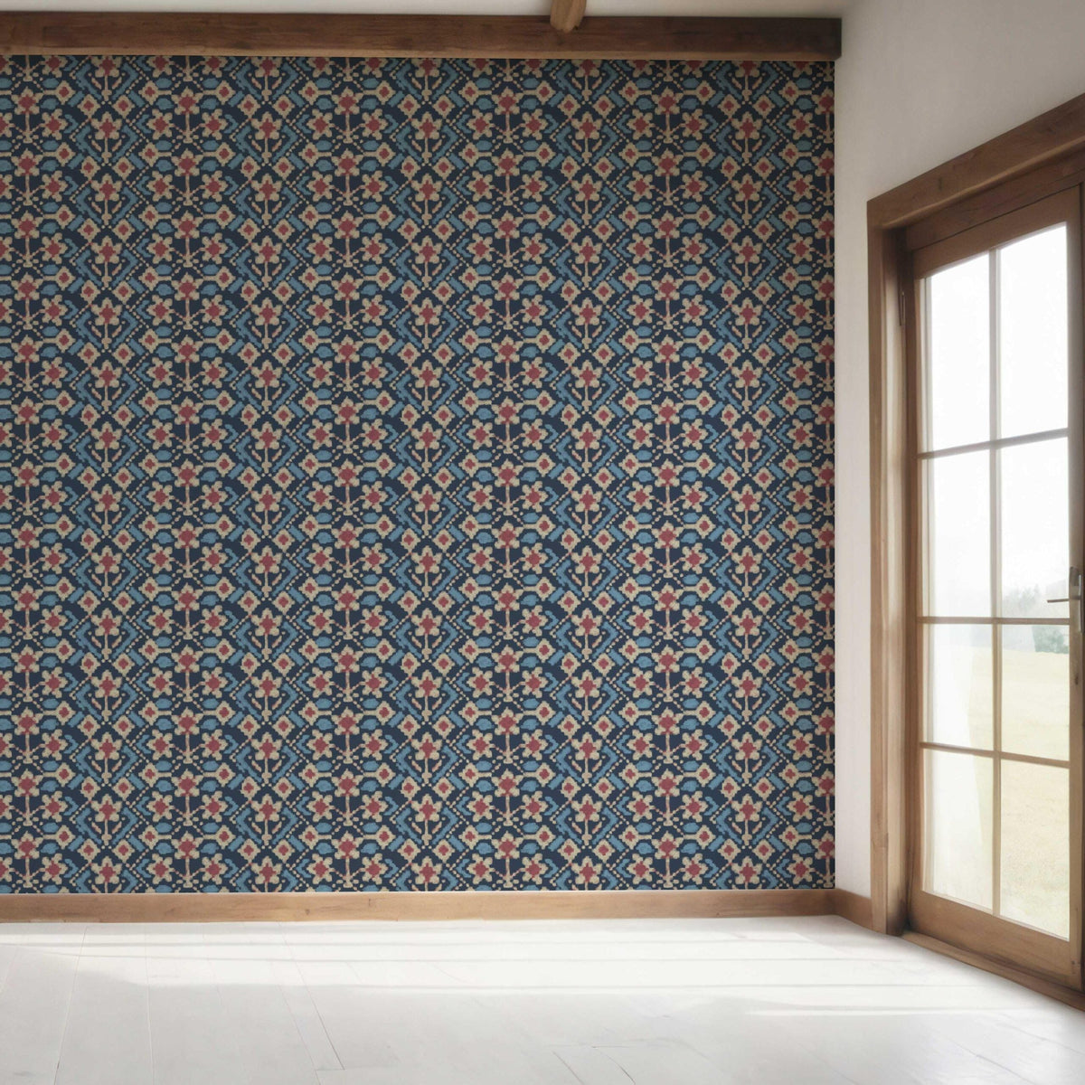 Modern Botanical Floral Bedroom Wallpaper (Navy Blue/ Pink/ Beige)