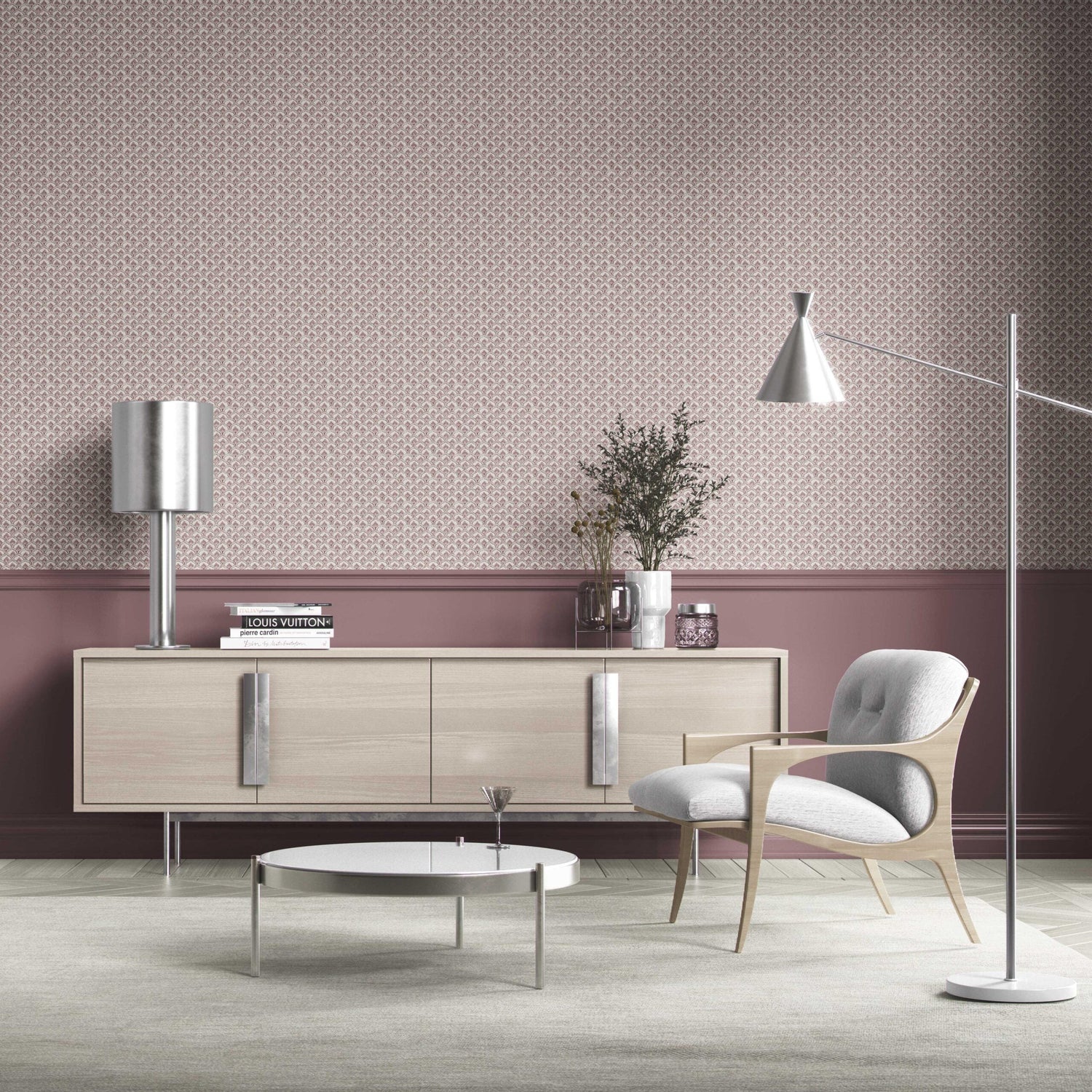 Small-Scale Floral Lattice Bathroom Wallpaper (Pink/ White)
