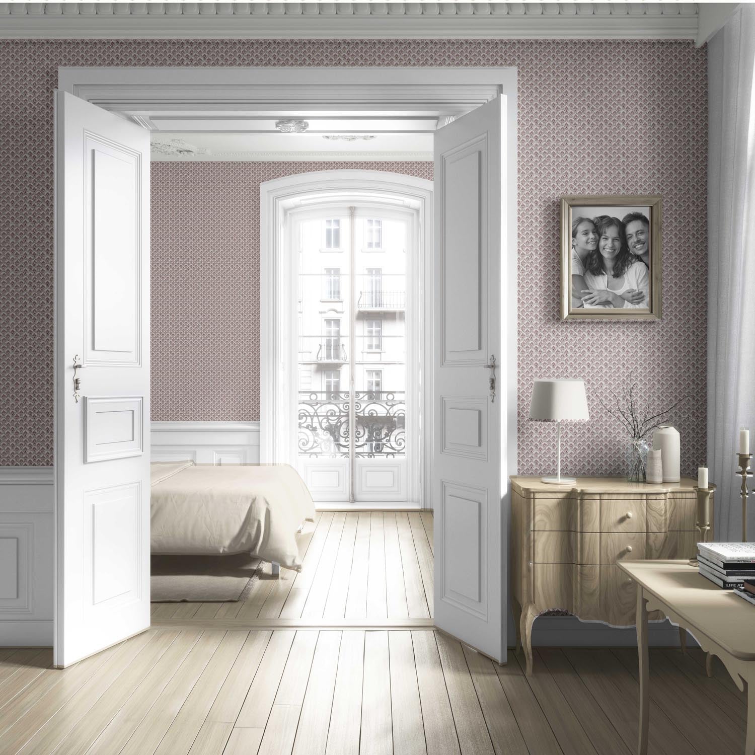 Small-Scale Floral Lattice Living Room Wallpaper (Pink/ White)