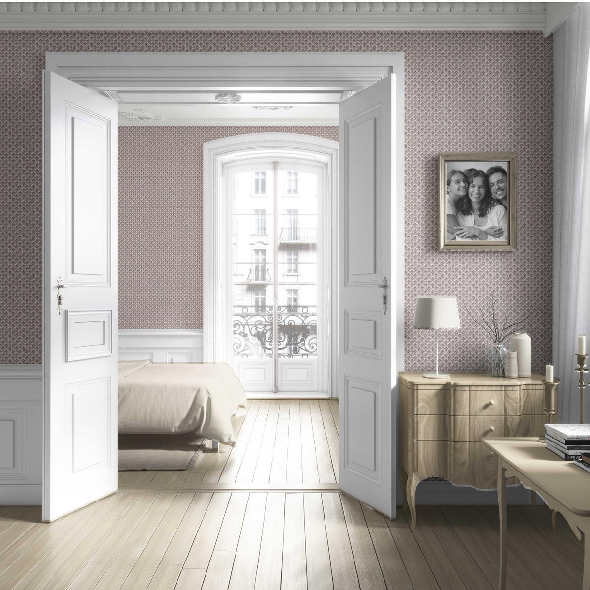 Small-Scale Floral Lattice Living Room Wallpaper (Pink/ White)