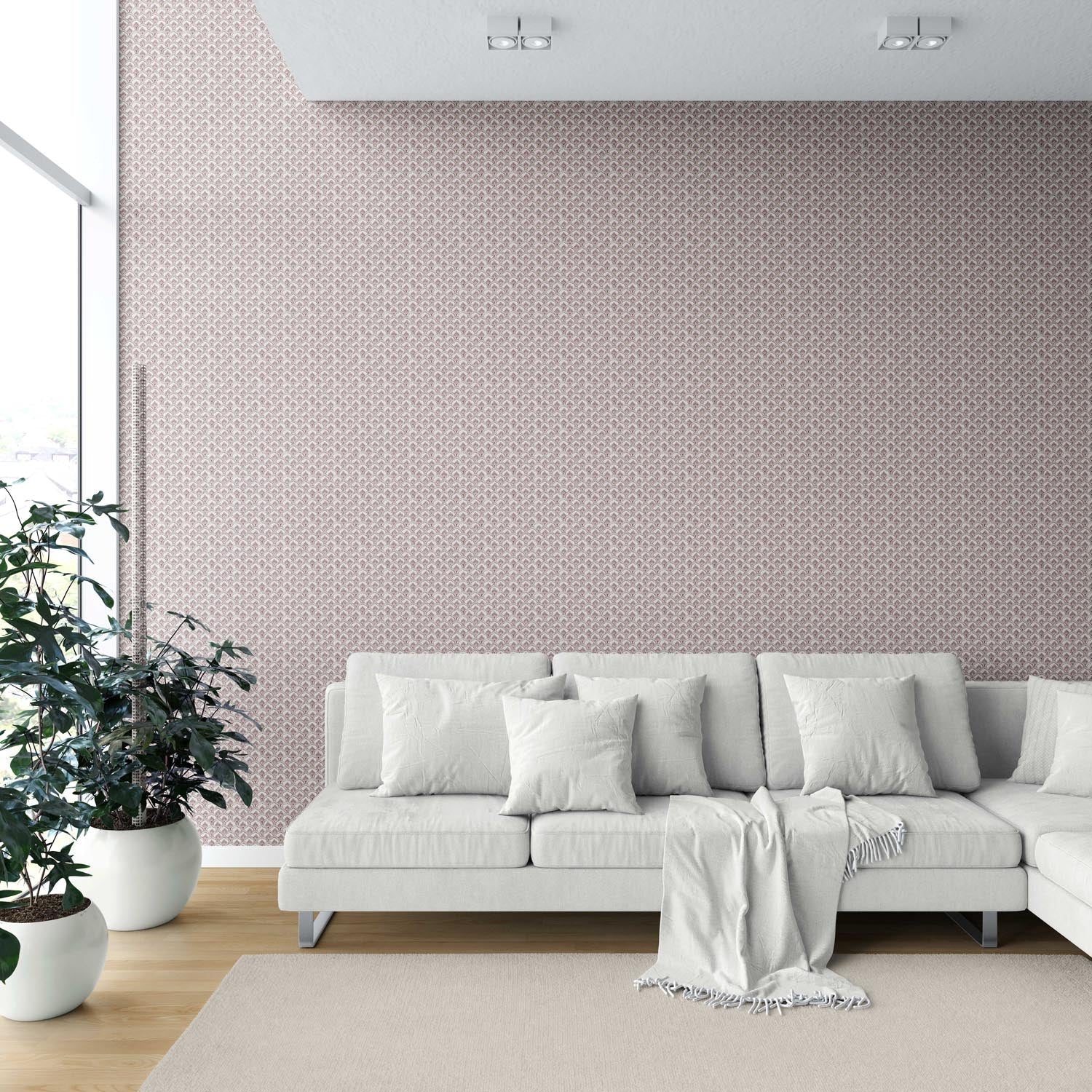 Small-Scale Floral Lattice Shower Toilet Wallpaper (Pink/ White)