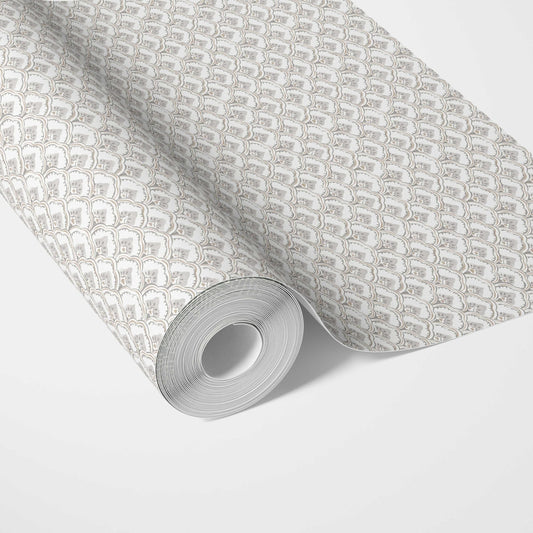 Small-Scale Floral Lattice Traditional Wallpaper (Gray/ White)