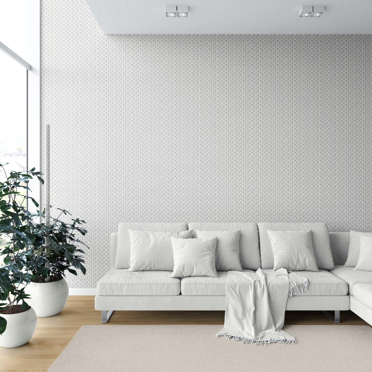 Small-Scale Floral Lattice Shower Toilet Wallpaper (Gray/ White)
