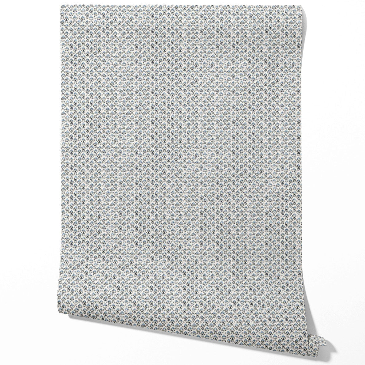 Small-Scale Floral Lattice Kitchen Wallpaper (Blue/ Gray/ White)