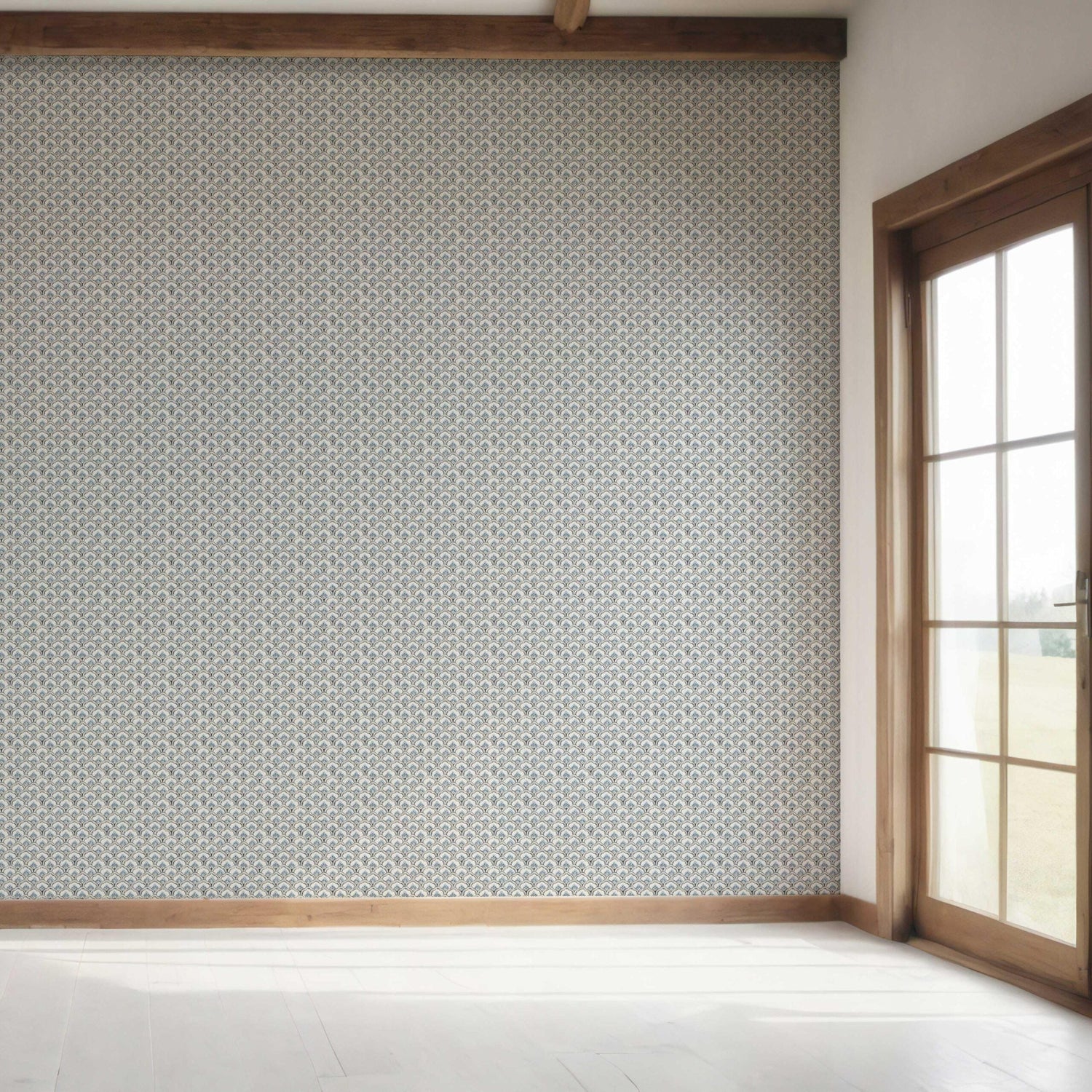 Small-Scale Floral Lattice Bedroom Wallpaper (Blue/ Gray/ White)