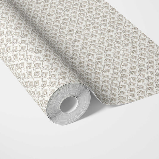 Small-Scale Floral Lattice Traditional Wallpaper (Warm Gray/ Beige/ Taupe/ White)
