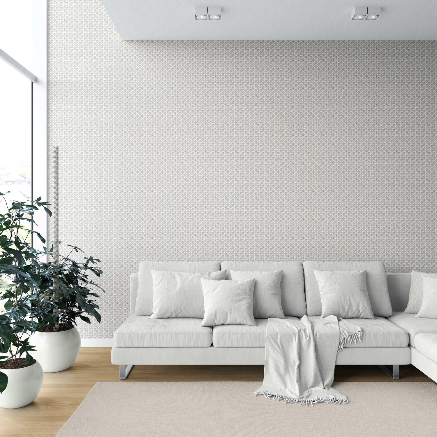 Small-Scale Floral Lattice Shower Toilet Wallpaper (Warm Gray/ Beige/ Taupe/ White)
