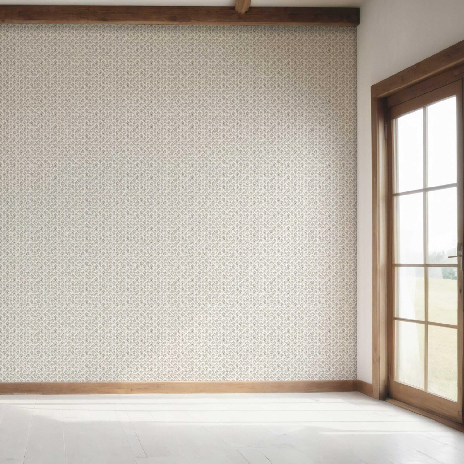 Small-Scale Floral Lattice Bedroom Wallpaper (Warm Gray/ Beige/ Taupe/ White)