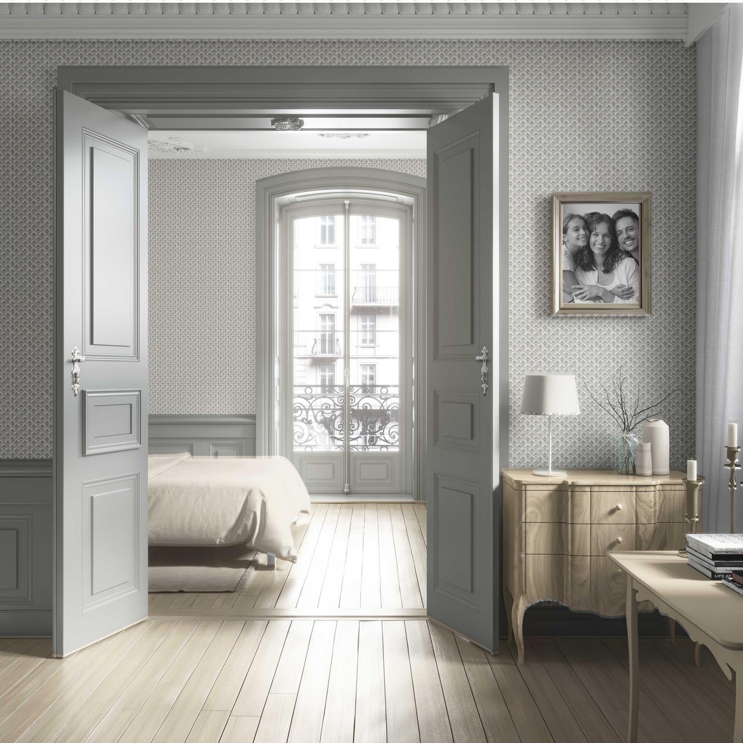 Small-Scale Floral Lattice Living Room Wallpaper (Gray/ White)