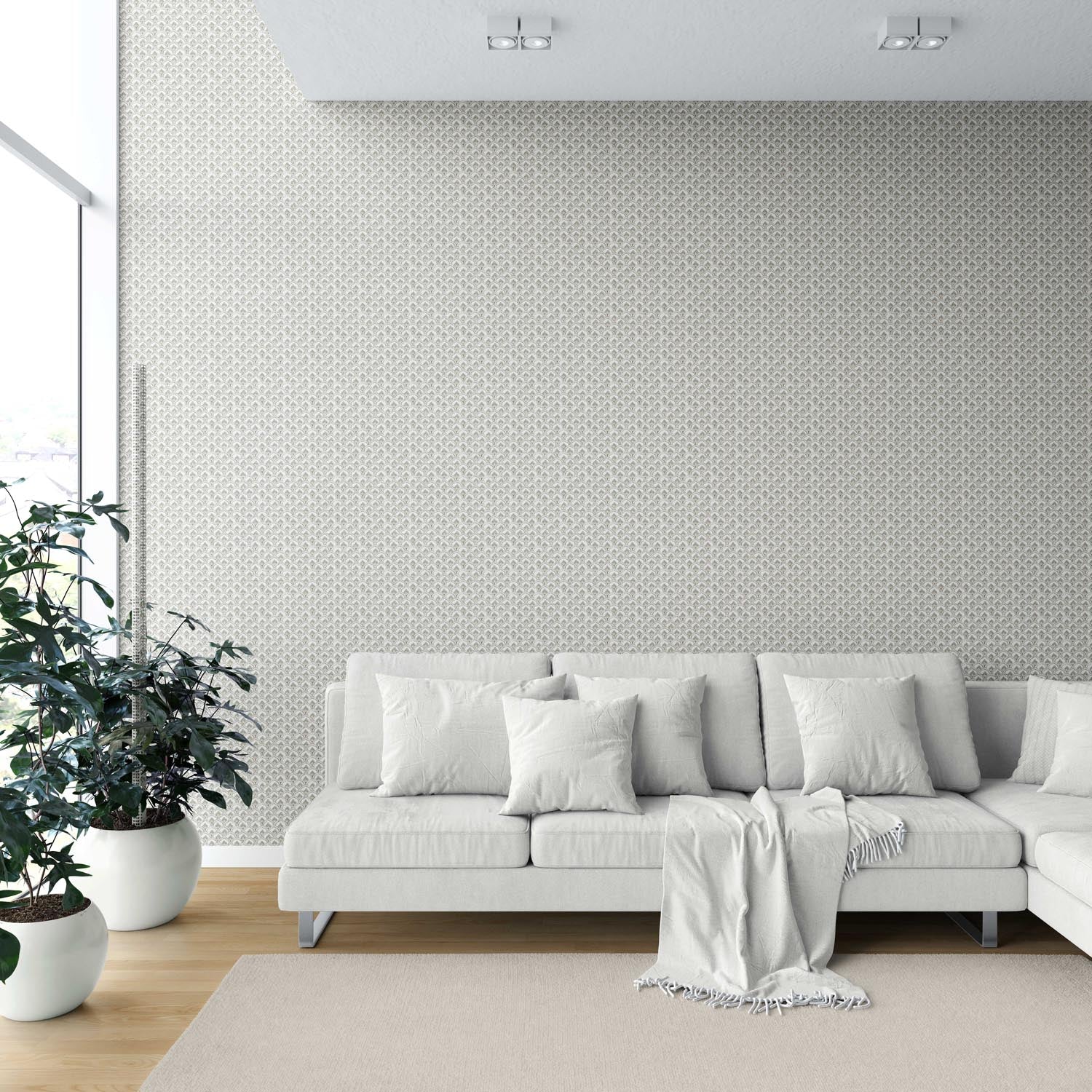 Small-Scale Floral Lattice Shower Toilet Wallpaper (Gray/ White)