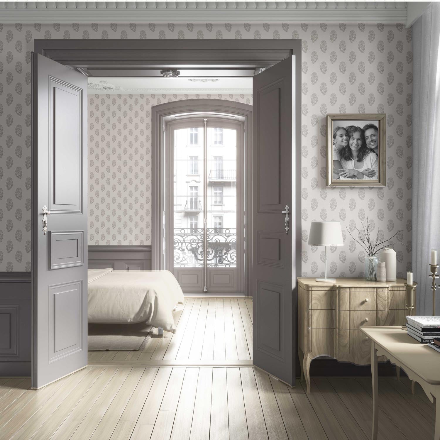 Neutral Botanical/ Floral Block Print Living Room Wallpaper (Gray/ Soft Taupe/ Cream)