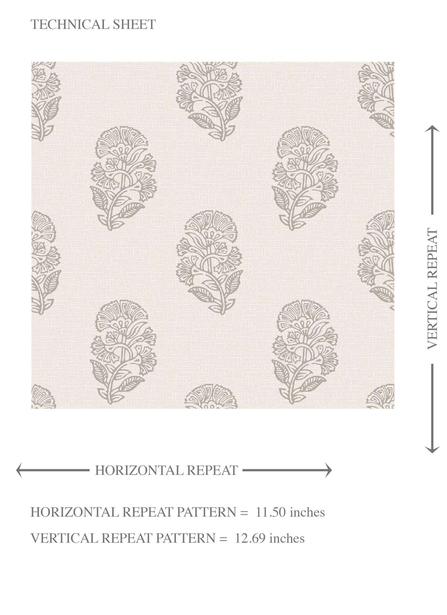 Neutral Botanical/ Floral Block Print Kids Room Wallpaper (Gray/ Soft Taupe/ Cream)