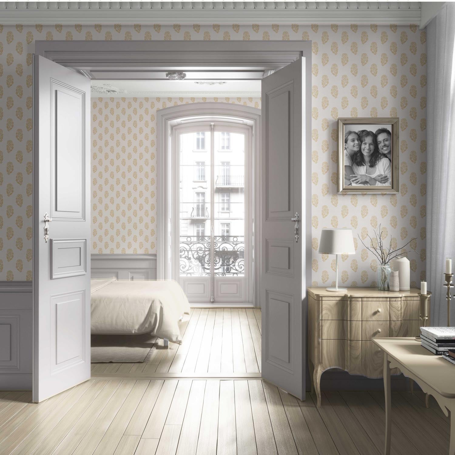 Botanical/ Floral Block Print Living Room Wallpaper (Yellow/ Cream)