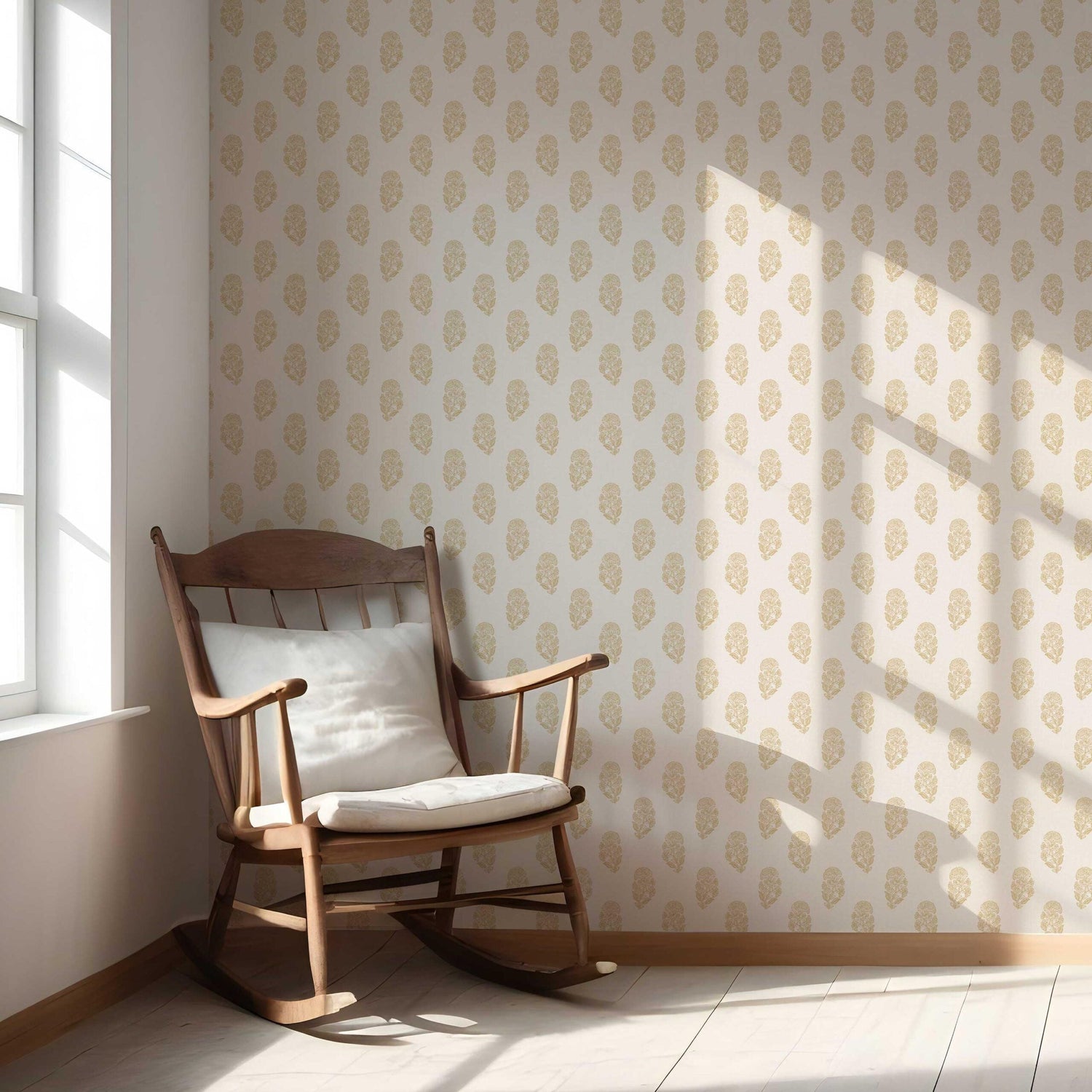Botanical/ Floral Block Print Nursery Wallpaper (Yellow/ Cream)