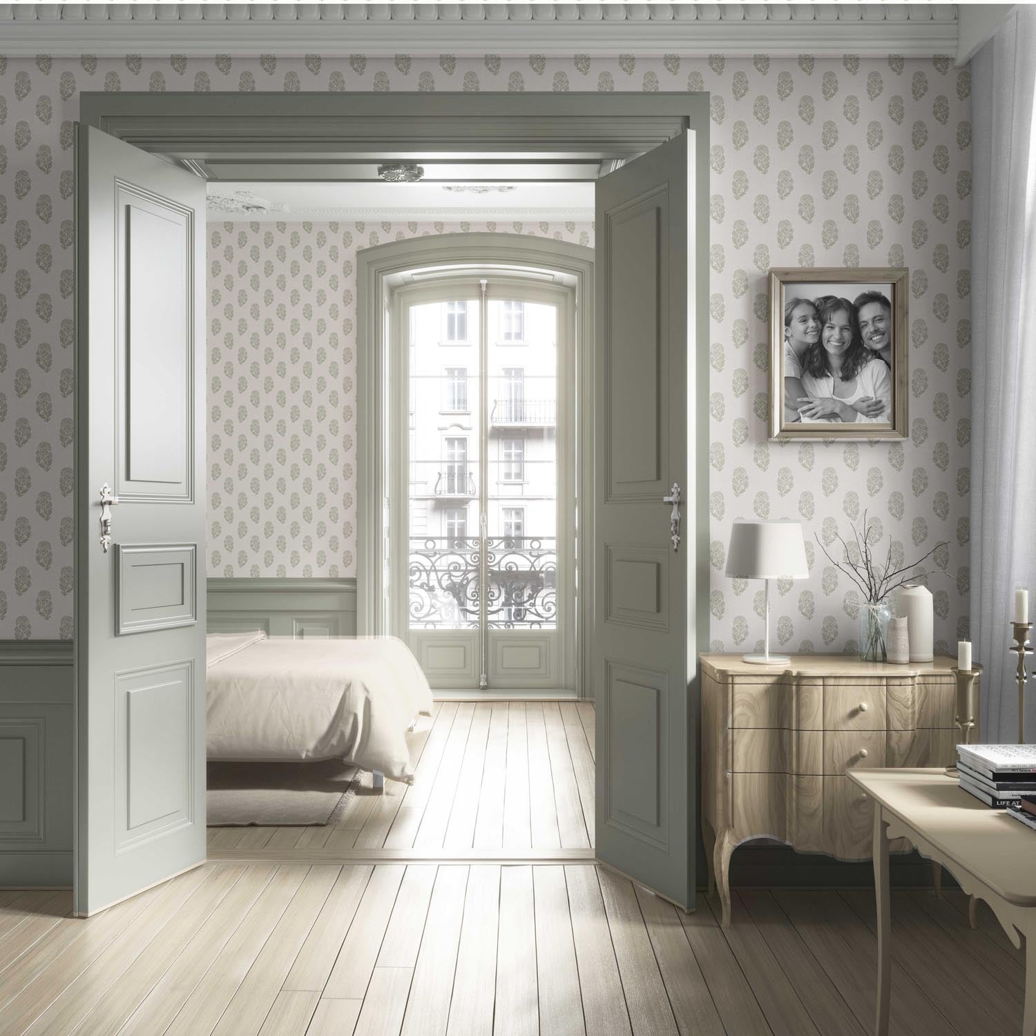 Botanical/ Floral Block Print Living Room Wallpaper (Olive Green/ Cream)