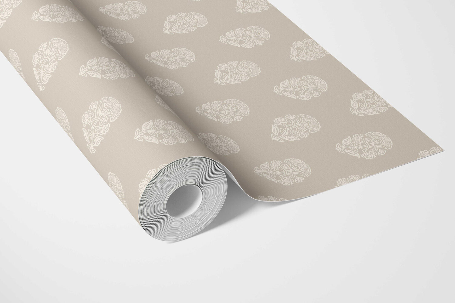 Neutral Botanical/ Floral Block Print Bathroom Wallpaper (Beige/ White)
