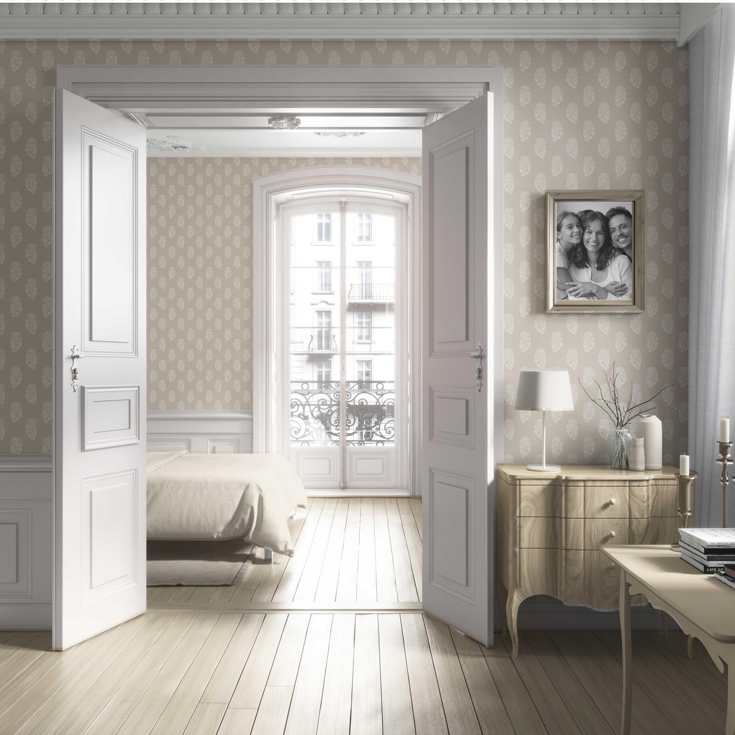 Neutral Botanical/ Floral Block Print Living Room Wallpaper (Beige/ White)