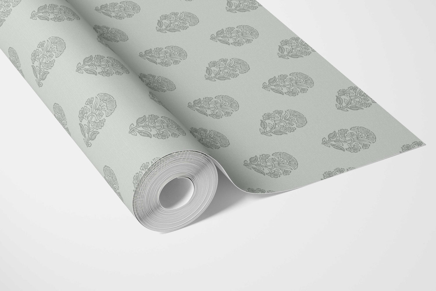 Botanical/ Floral Block Print Bathroom Wallpaper (Sage Gray-Blue)
