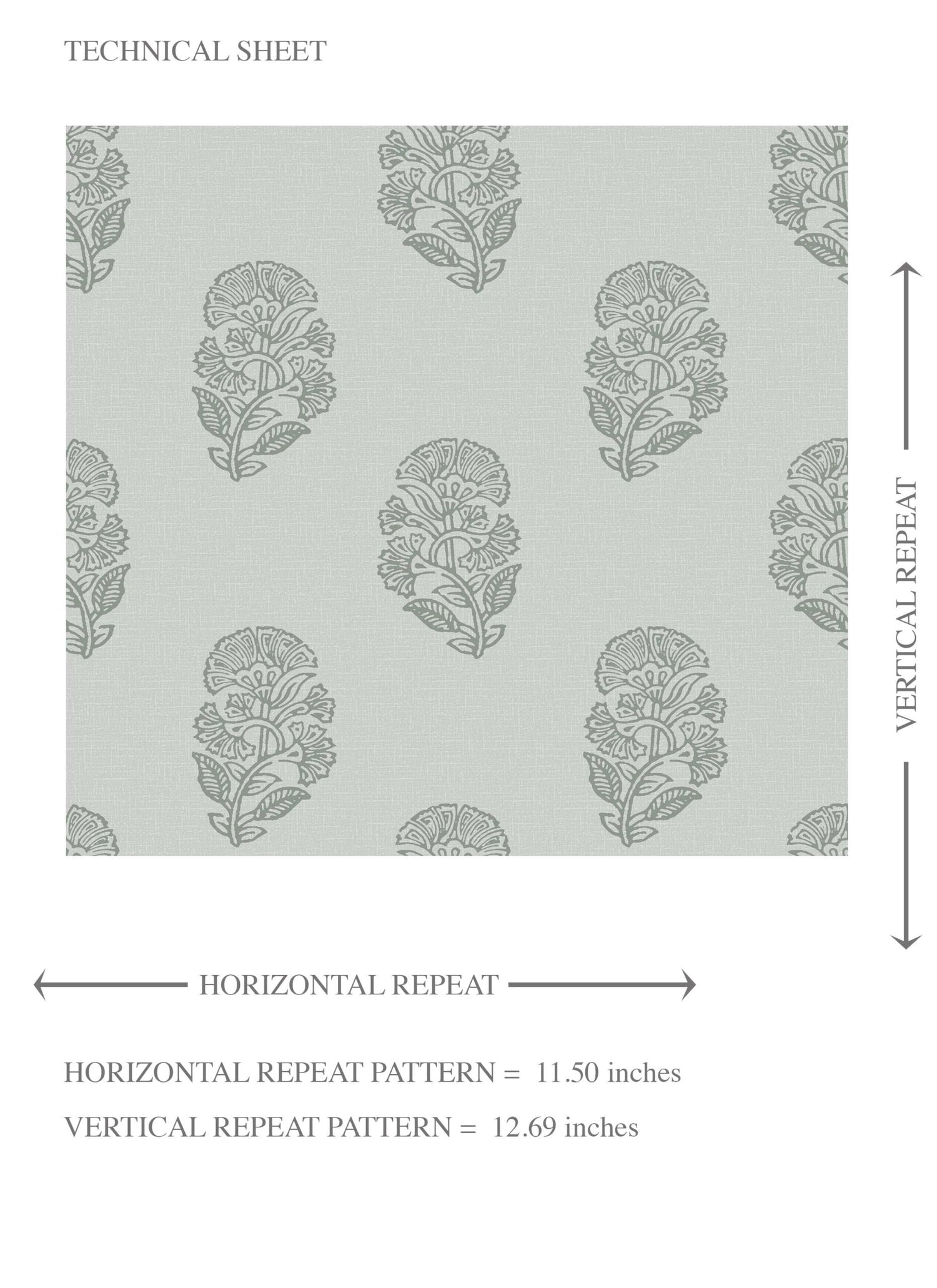 Botanical/ Floral Block Print Kids Room Wallpaper (Sage Gray-Blue)
