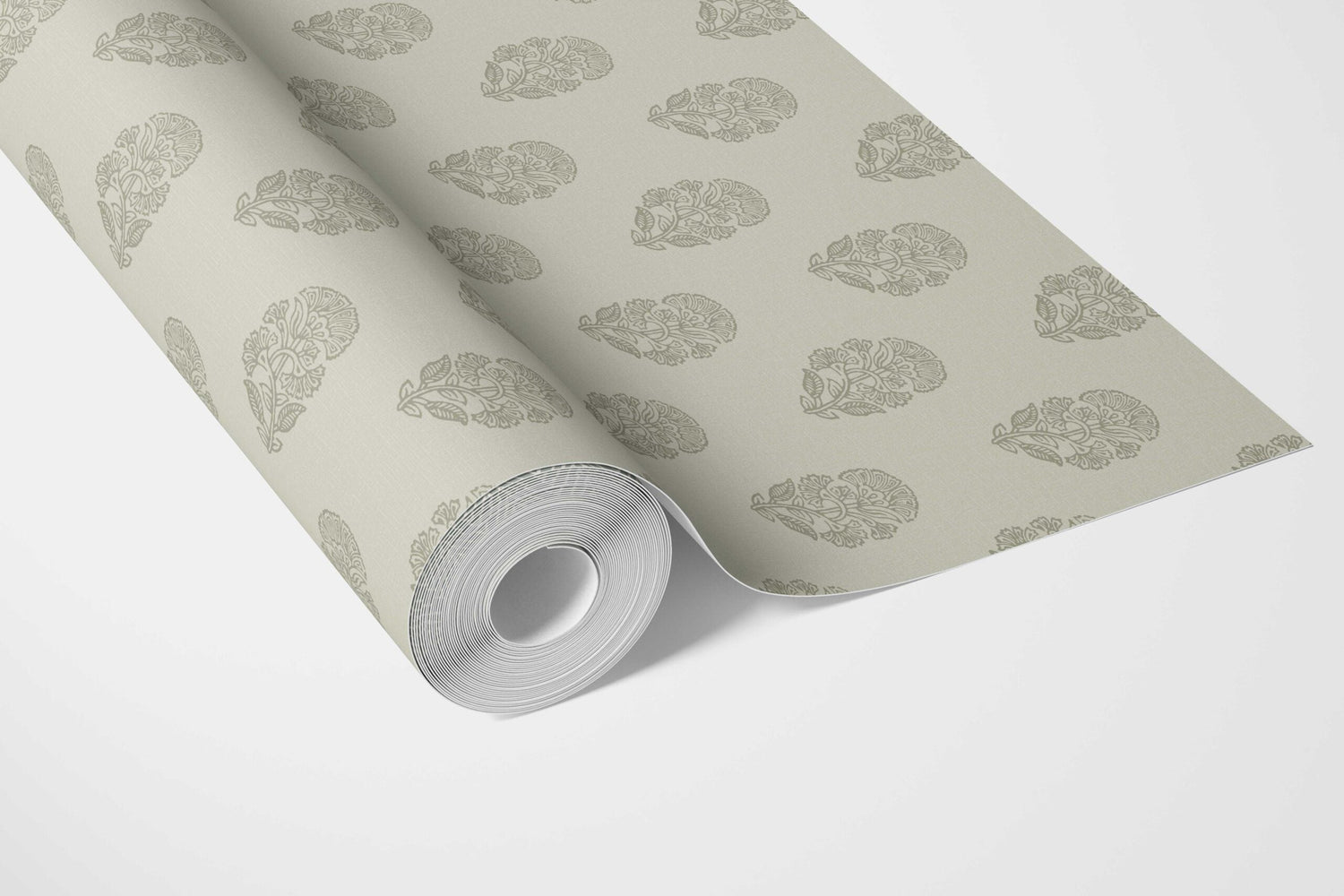 Neutral Botanical/ Floral Block Print Bathroom Wallpaper (Olive Gray)