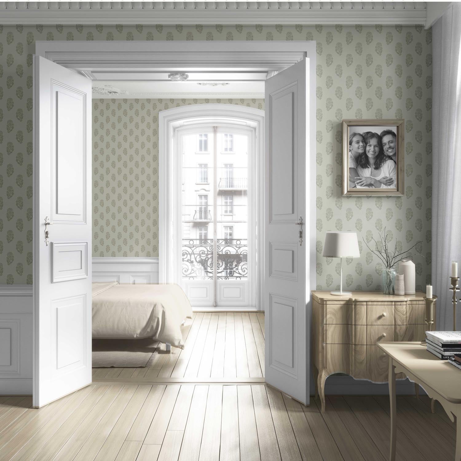 Neutral Botanical/ Floral Block Print Living Room Wallpaper (Olive Gray)