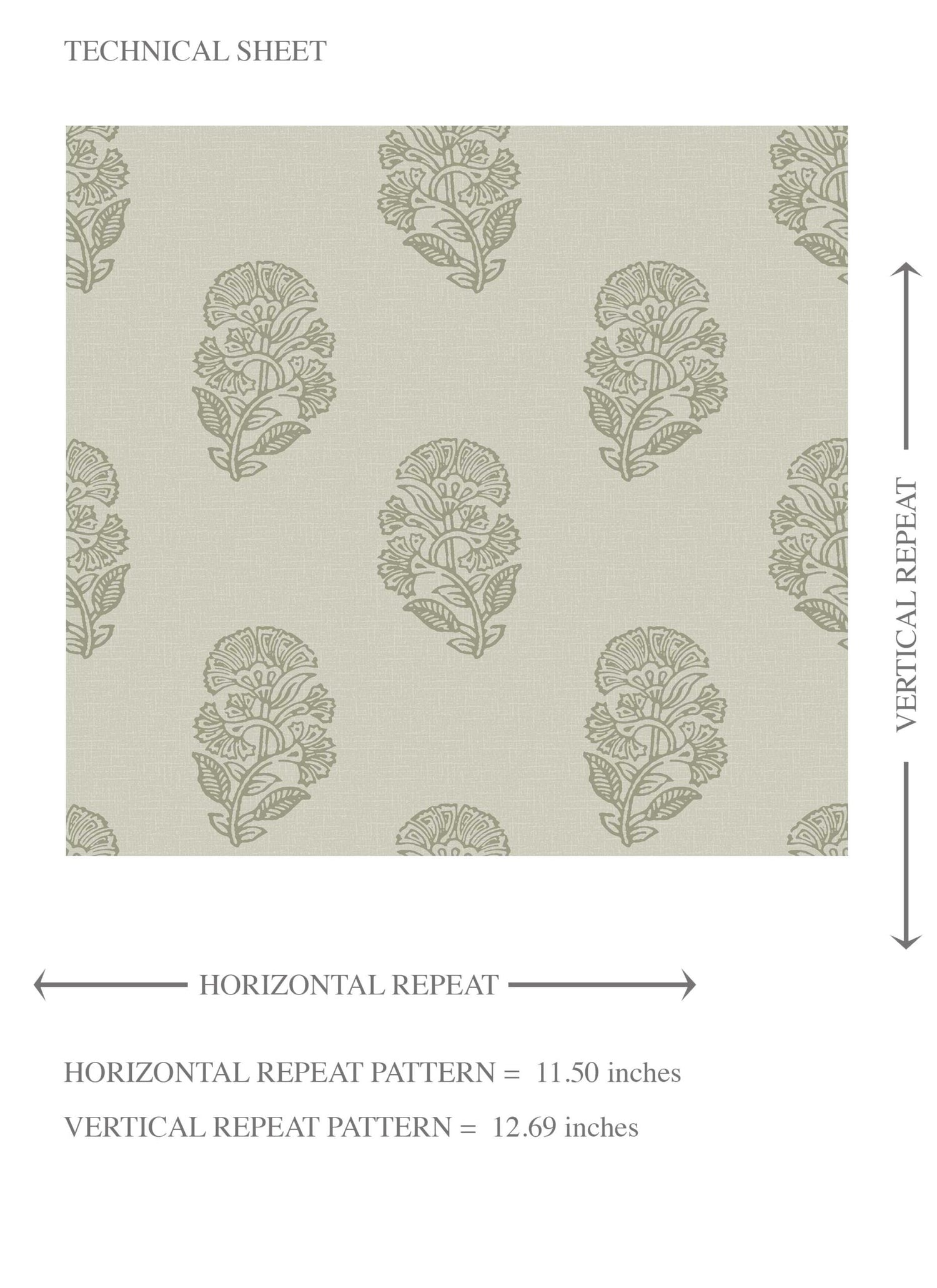 Neutral Botanical/ Floral Block Print Kids Room Wallpaper (Olive Gray)