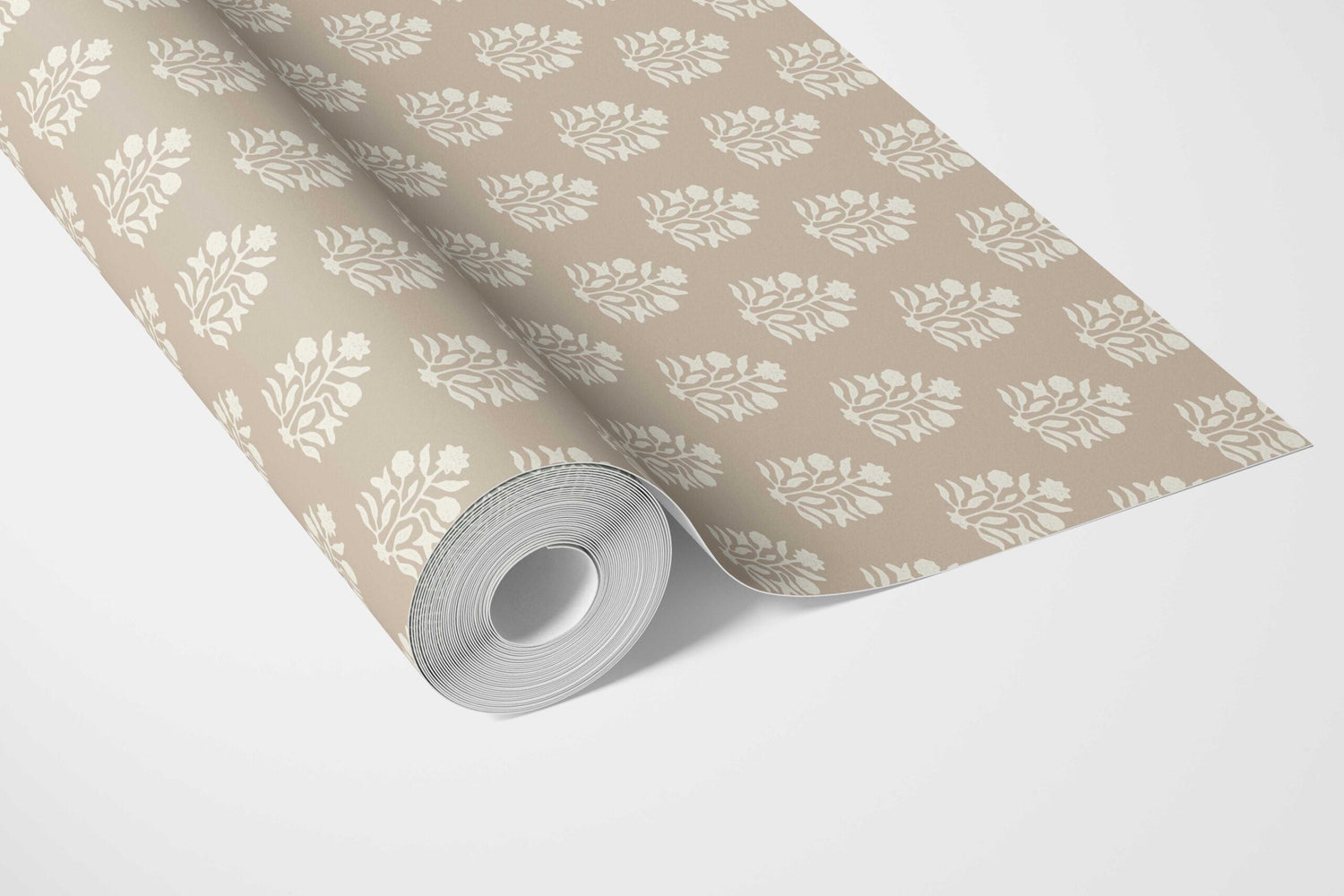 Neutral Botanical/ Floral Block Print Bathroom Wallpaper (Beige/ Taupe/ Tan)
