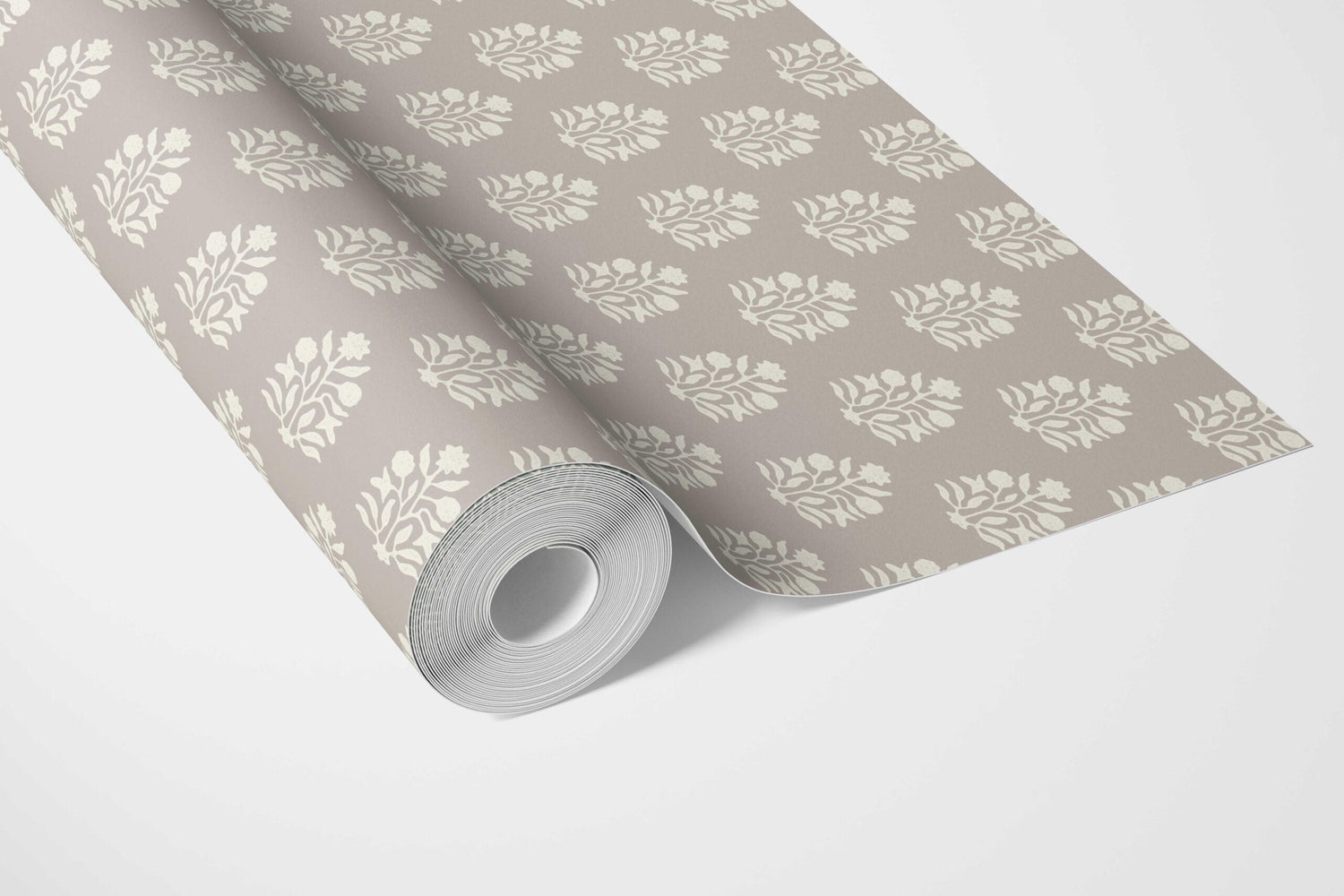 Neutral Botanical/ Floral Block Print Bathroom Wallpaper (Gray/ Greige/ Cream)