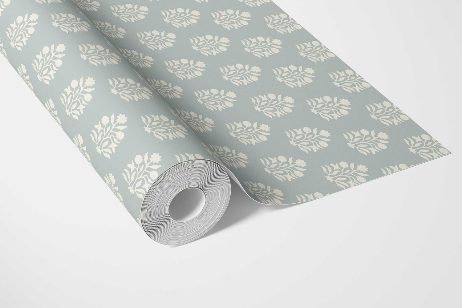 Vintage-Inspired Botanical Floral Block Print Bathroom Wallpaper (Blue/ Cream)
