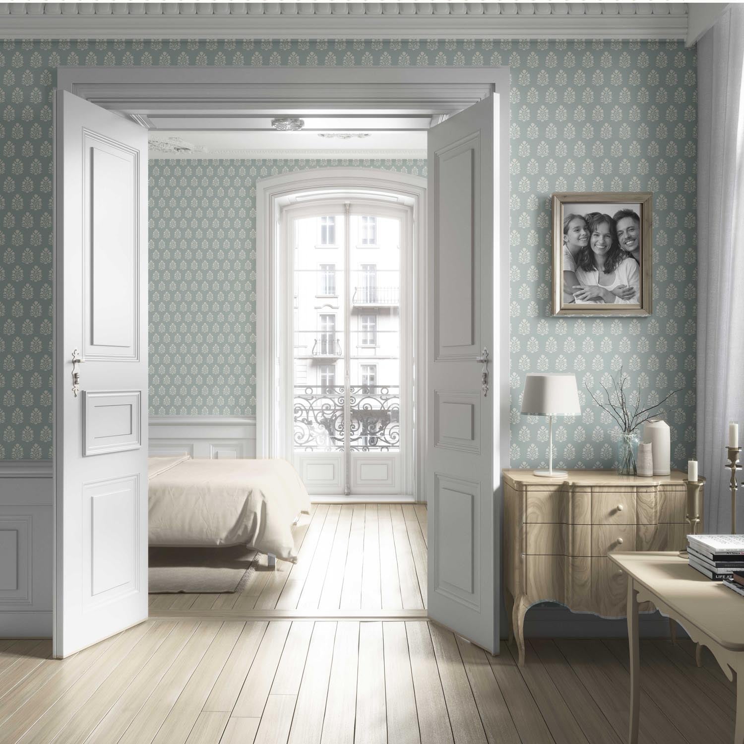 Vintage-Inspired Botanical Floral Block Print Living Room Wallpaper (Blue/ Cream)