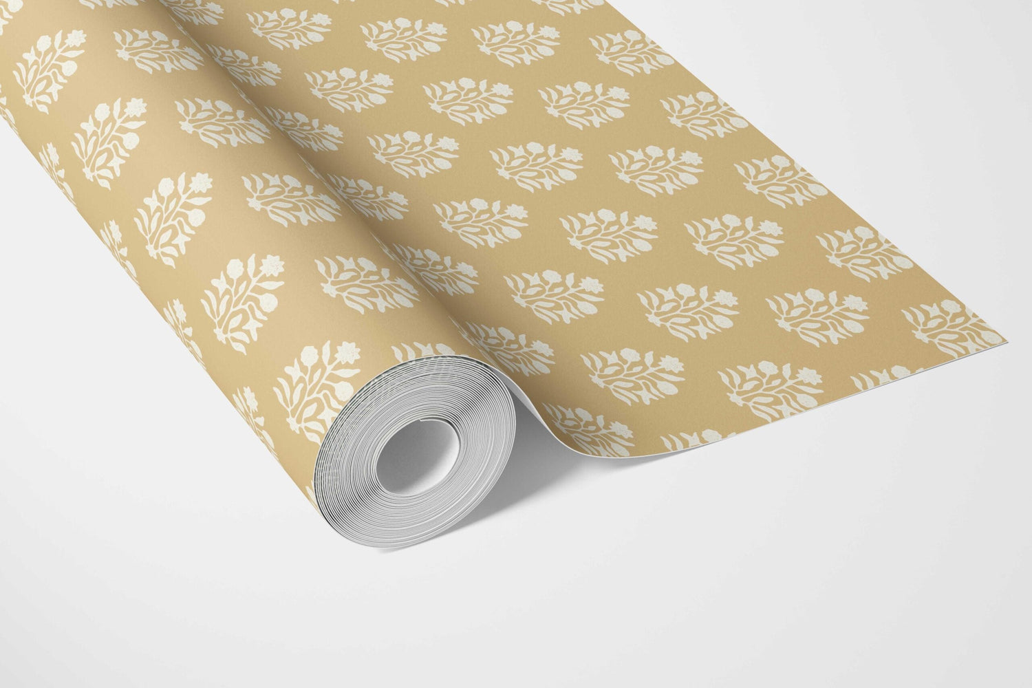 Vintage-Inspired Botanical Floral Block Print Bathroom Wallpaper (Yellow/ Cream)